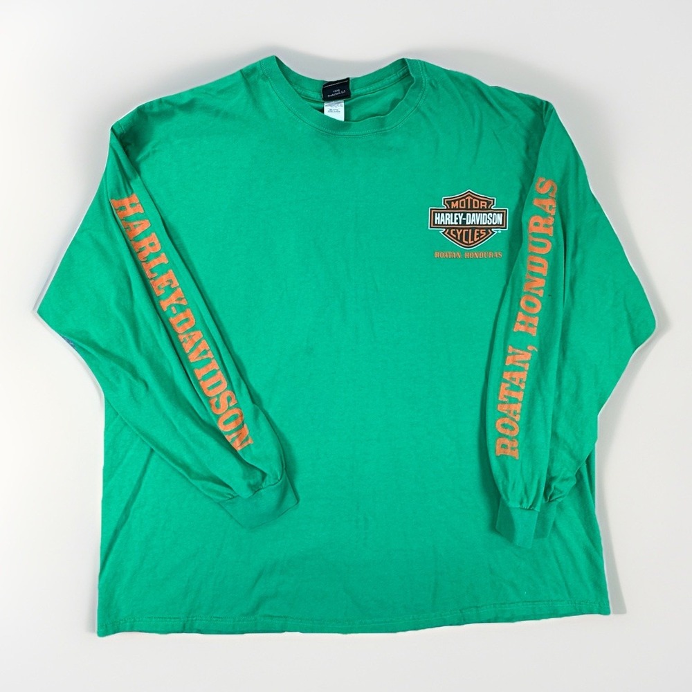 Roatan Honduras Harley-Davidson Motorcycles Long Sleeve Shirt Green 3XL